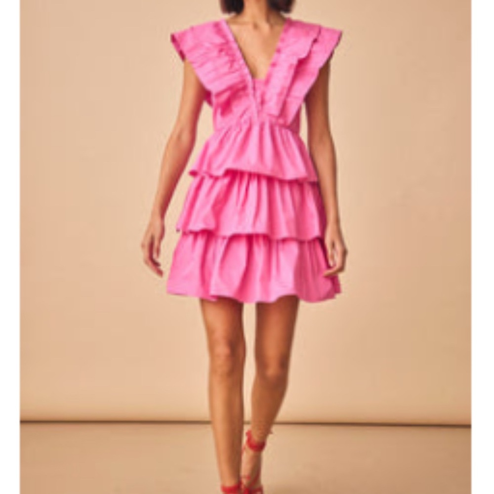 HUNTER BELL Pink Ruffled Tiered Mini Dress